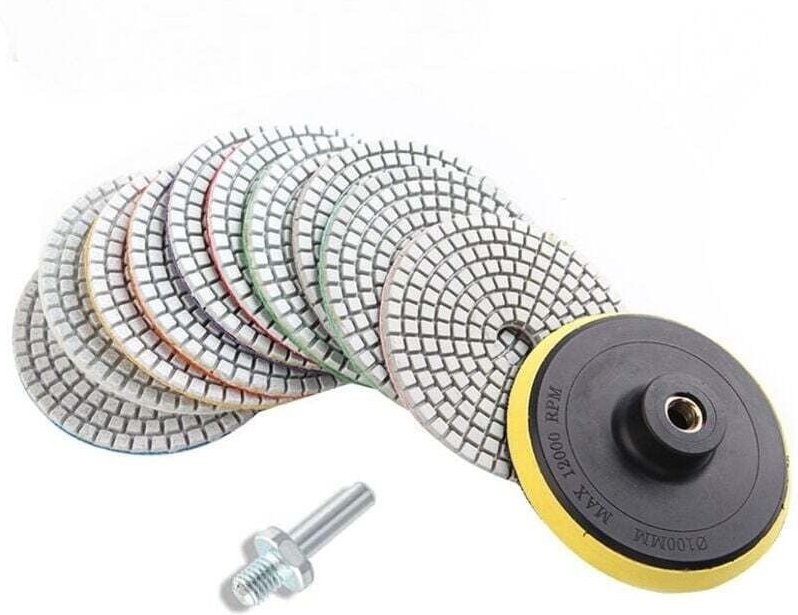 Lot de 12 Disques Diamant 4" Polissage Humide Sec Granit Marbre Béton Pierre