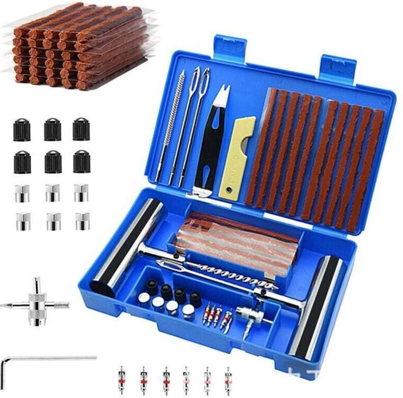 58-teiliges Set, Reifenreparaturset, Auto-Reifenreparaturset, Reparaturwerkzeug, geeignet für Auto- und Motorradreifen