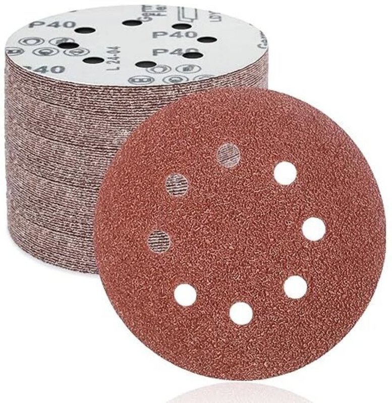 125-mm-Schleifscheiben, 8 Löcher, 50 Stück: Selbstklebende, perforierte Schleifscheiben, 125 mm, Körnung 40, für Exzente...