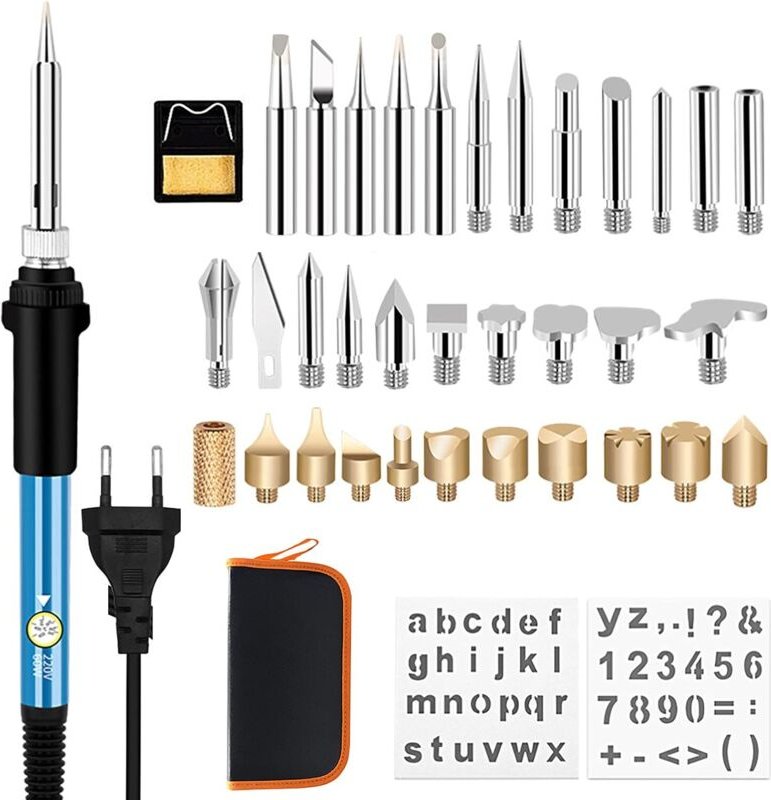Pyrogravur-Set auf Holz mit Lötkolben, 37 Stück, 60W, Kreativ-Workshop für Erwachsene, Gravur auf Baumstämmen, Kork, Led...