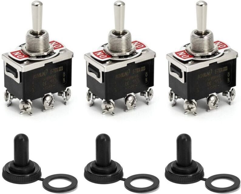 Hebelschalter, AC380V 15A / AC250V 10A, 3-Positionen-6-Pin-Ein/Aus/Ein-Schalter mit schwarzer wasserdichter Kappe, 3 Stü...