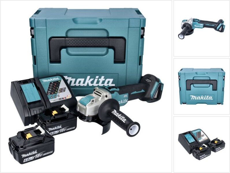 Dga 521 RGX1J Akku Winkelschleifer 18 v 125 mm x-lock Brushless + 2x Akku 6,0 Ah + Ladegerät + Makpac - Makita