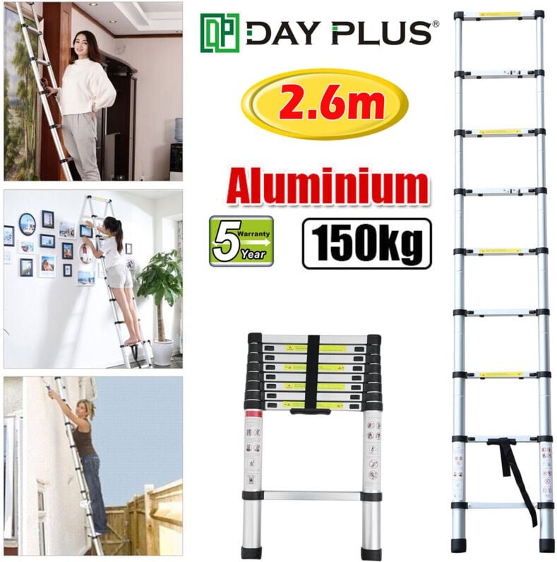 2.6m / 8.5FT Teleskopleiter ausziehbarer Aluminium-Loft für zu Hause,9 Stufenleiter