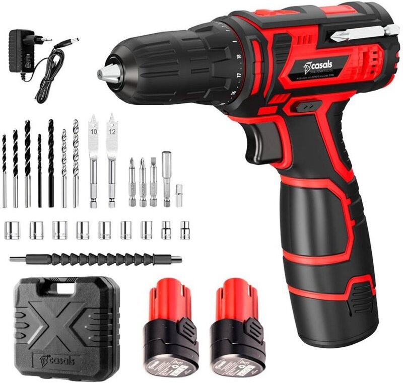 Casals - 12V-Bohrschrauber - Mit 2 Akkus, Ladegerät und Zubehörkoffer