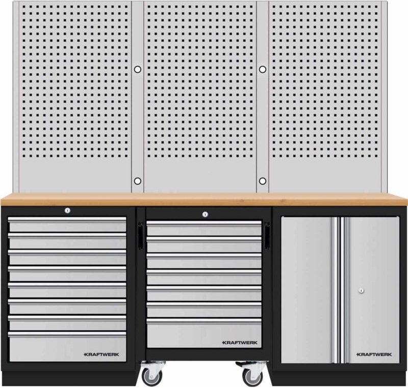 Kraftwerk - mobilio 3er Kompakt-Kombi mit Lochwand, Buche Multiplex