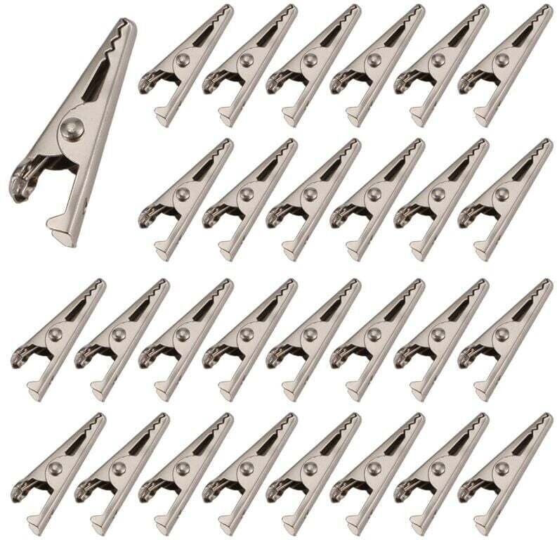 100 Stück Miniatur-Krokodilklemmen, 27 mm, Nickelmetallfeder, für elektronische Prüfungen