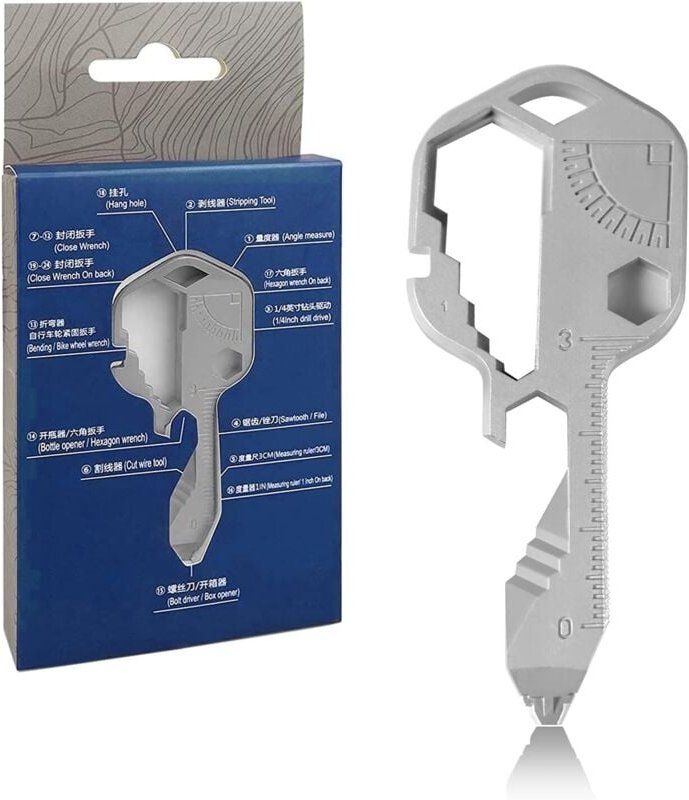 Multifunktionswerkzeug-Schlüsselanhänger, 24 Funktionen, Multifunktionswerkzeug-Schraubenschlüssel aus Edelstahl mit Sch...