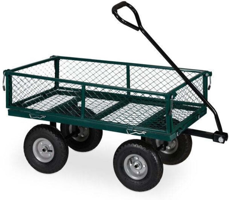 Green heavy duty cart with folding sides