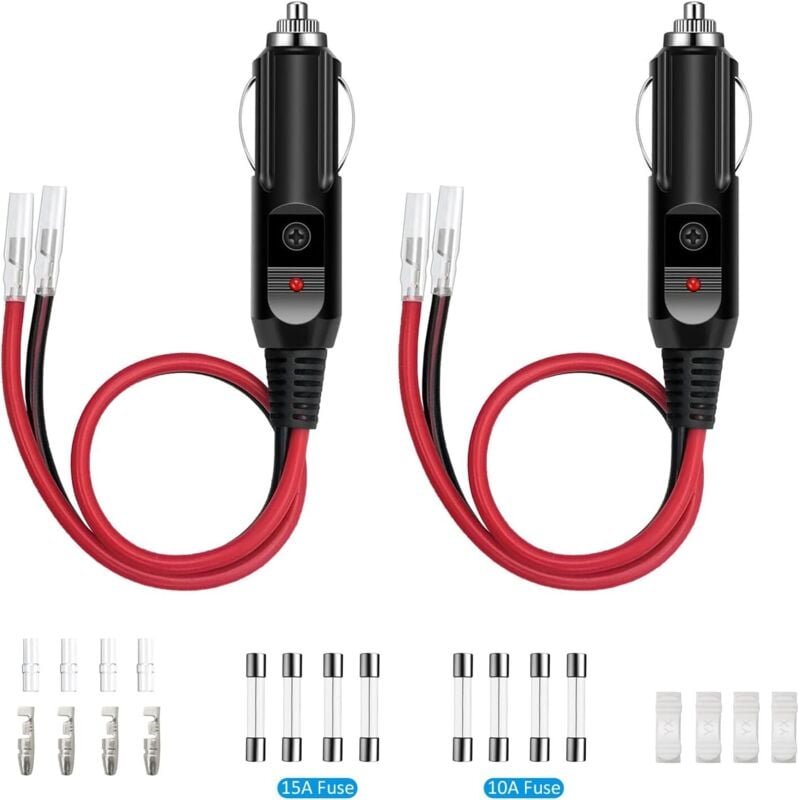 Zigarettenanzünderstecker, 2 Stück männlicher Zigarettenanzünderadapter mit 16 AWG-Stromkabel, 12 V/24 v, universell, fü...