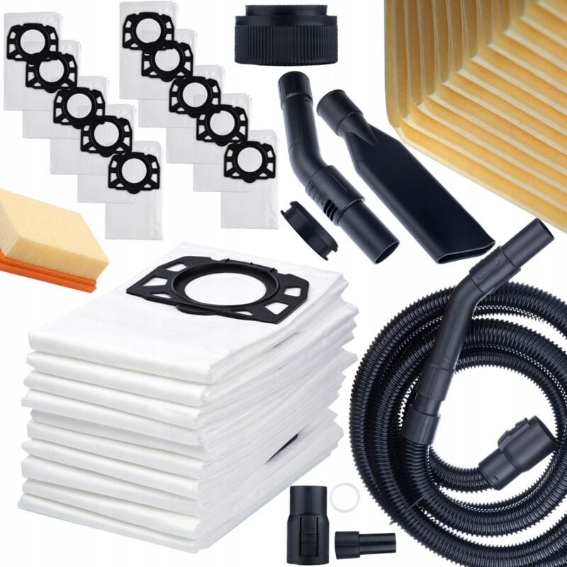 Rosfix 10 Beutel + Filter für Kärcher WD6 WD4 WD5 MV4 Staubsauger + Schlauch/Rohr für Kärcher Staubsauger 4 m