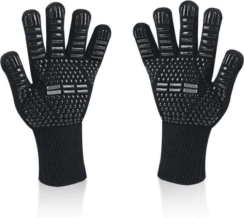 Grillhandschuhe, Ofenhandschuhe, hitzebeständig bis 800 °C, rutschfeste Silikon-Kochhandschuhe (Schwarz, Einheitsgröße)