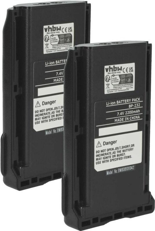 vhbw 2x Akku kompatibel mit Icom IC-F3163T, IC-F3230DT, IC-F3261D, IC-F3230DS, IC-F3230D Funkgerät, Walkie Talkie (2200 ...