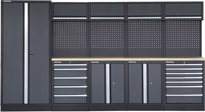 FEISTOS Werkstatteinrichtung Werkzeugschrank Apollo 17 inkl. Lochwand Grau/Schwarz 364x46x200 cm