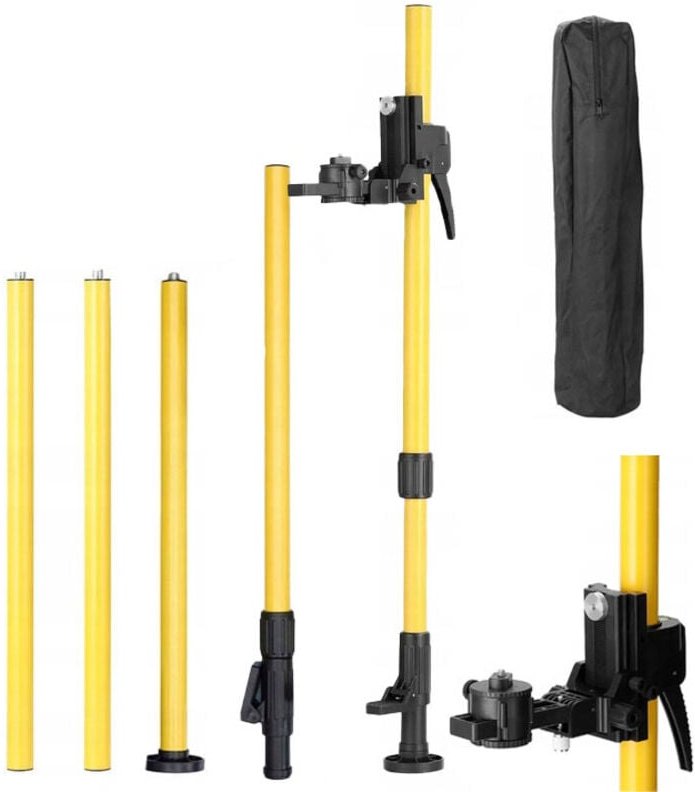 Rosfix Tyczka Rozporowa – Aluminiowy Ausziehstativ 455cm max. Höhe, 1/4" Gewinde, Teleskop, 2 kg Baugewerbe Stativ für L...