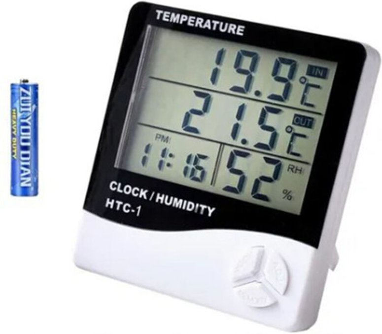Mini-Digitalthermometer mit Hygrometer, Uhr, Umgebungstemperatur- und Luftfeuchtigkeitsmesser, Monitor