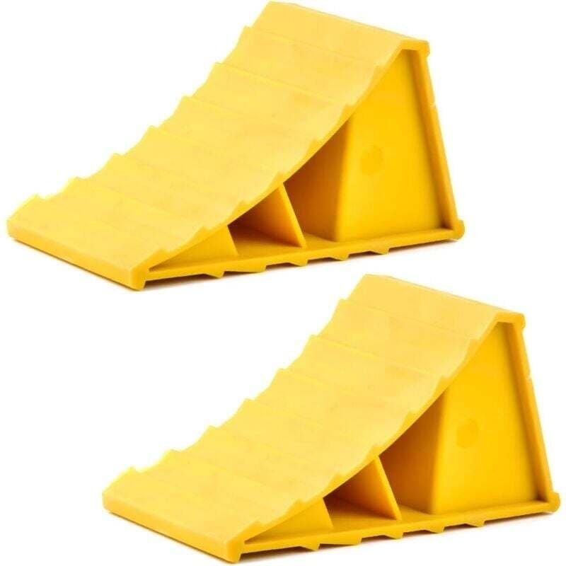 Radkeile, 2 Stück, rutschfest, für Wohnwagen, Wohnmobile, Autos, Motorräder und Pferdeanhänger (gelb)