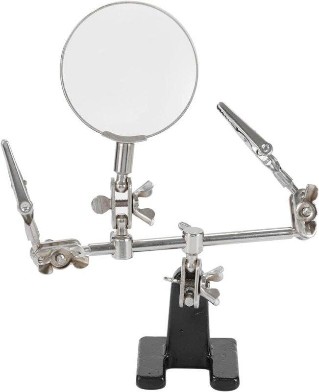 Dritte Hand mit Zange und Lupe, helfende Hand beim Löten mit 5-facher Lupe für Schmuckhandwerk und Präzisionsprojekte