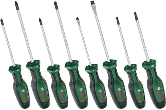 Bosch Schraubendreher-Set (Schraubenzieher- Satz, erstklassiger S2-Stahl, Softgrip, magnetische Spitze, 8-teilig)