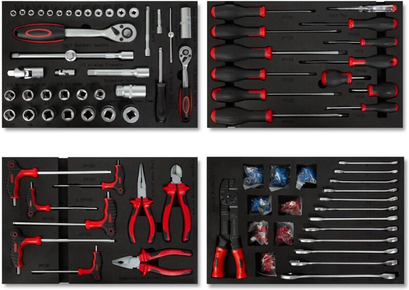 Multitool Werkzeug Set 81 Teile Für Werkzeugwagen, Beschriftete Werkzeugeinleger aus Schaumstoff, Hartmetall, Ergonomisc...