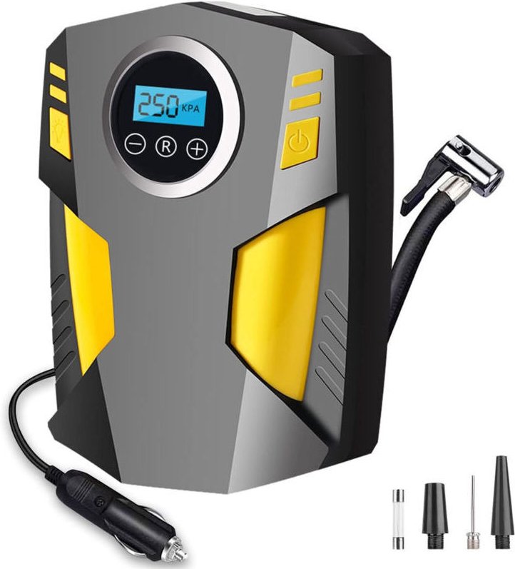 Tragbarer digitaler Autoreifenfüller mit 3 Düsenadaptern und digitaler LED-Leuchte, 12V Schnell-Elektro-Luftpumpe