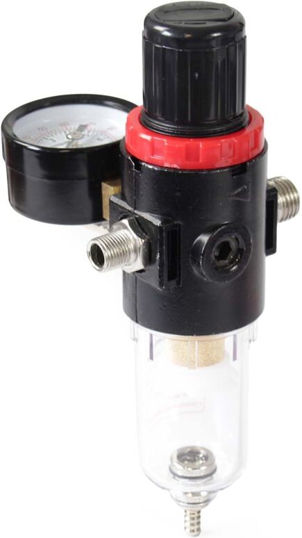 Wiltec - Luftfilter mit Wasserabscheider und Druckregler bis 7 bar für Airbrush Kompressor, 2x 12,91 mm (1/4'), 9,51 mm ...