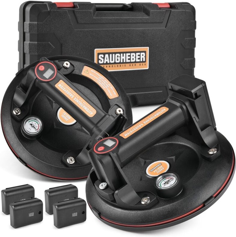 2Pack Saugheber mit 4X Akku für Heavy Duty mit Manometer Elektrischer 8' Vakuum-Saugnapf Tragkraft 300G Selbst Nachsauge...