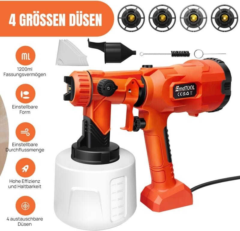 Farbsprühsystem Wandfarbe 1.2L Lasuren Farbsprühgerät Elektrische Spritzpistole