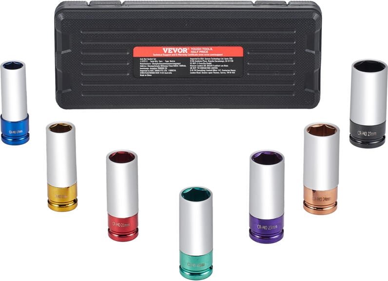 Radmuttern-Schlagsteckschlüsselsatz, metrischer 6-Kant-Tiefsteckschlüsselsatz, 12,7 mm Antrieb, 7 Radmutterngrößen insge...