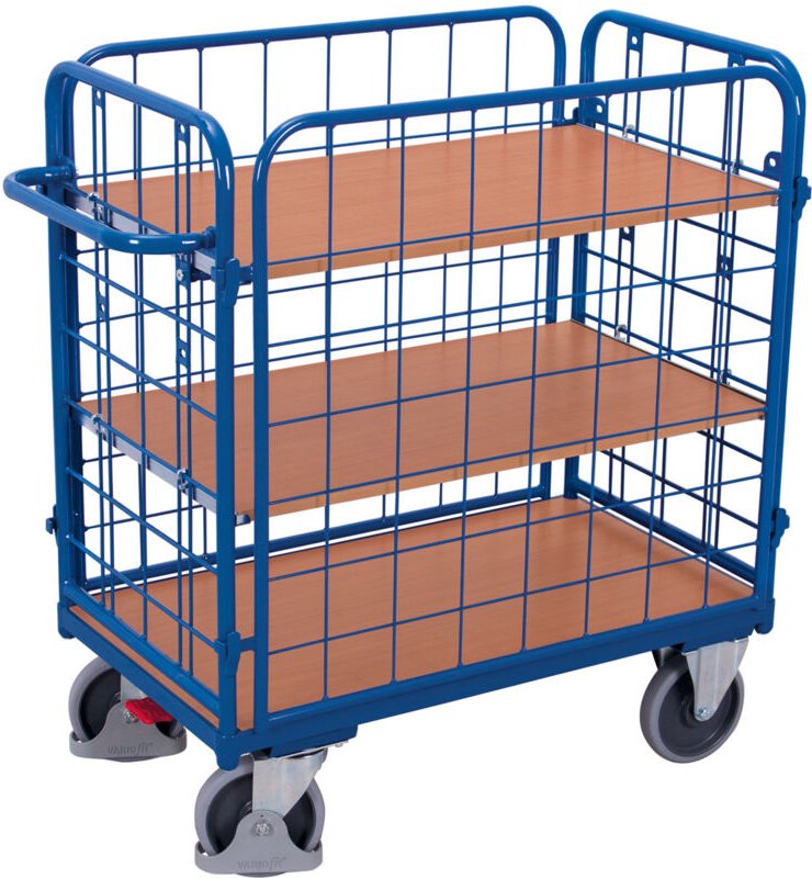 VARIOfit Etagenwagen, niedrig und komplett vergittert mit 3 Etagen 1000x600mm Anthrzaitgrau RAL 7016