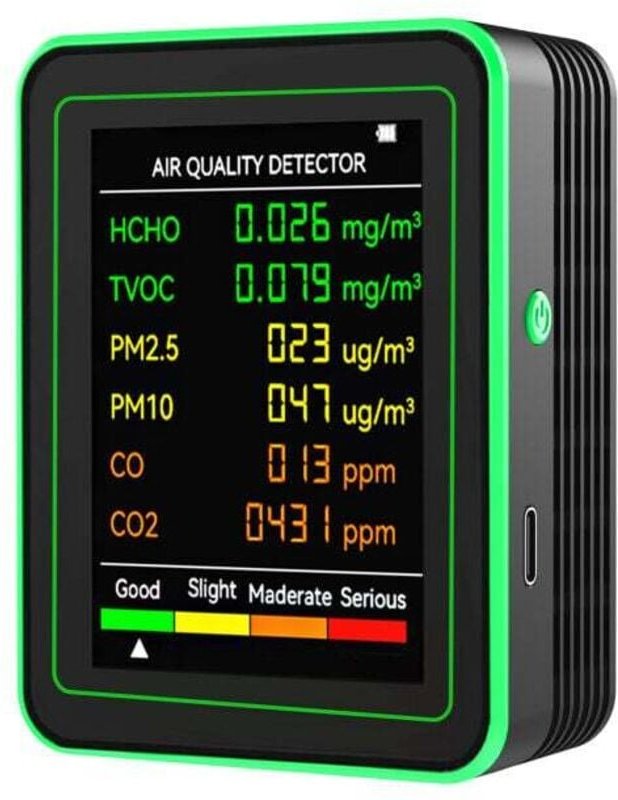 6-in-1-Luftqualitätsmonitor, Multifunktionsdetektor für PM2,5, PM10, CO, CO2, HCHO und TVOC