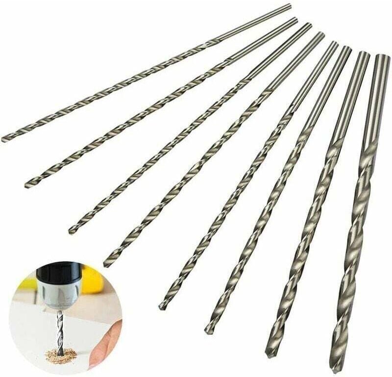 Ahlsen 8-teiliges 200 mm extra langes Bohrerset Superma, Hochgeschwindigkeitsstahlbohrer, gerader Schaft mit Durchmesser...