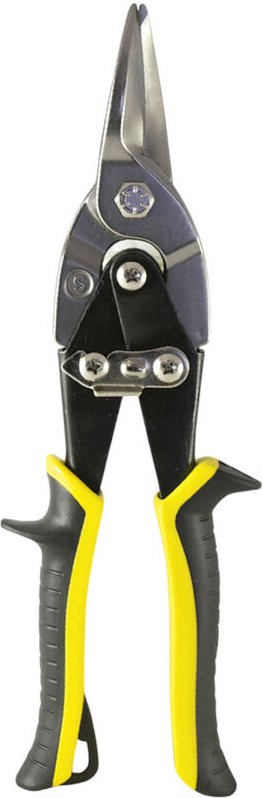 Zentralschneidende Blechschere 250 mm. Klinge aus Kohlenstoffstahl, gummierte Griffe, mit gezackten Zähnen, Furnierschne...