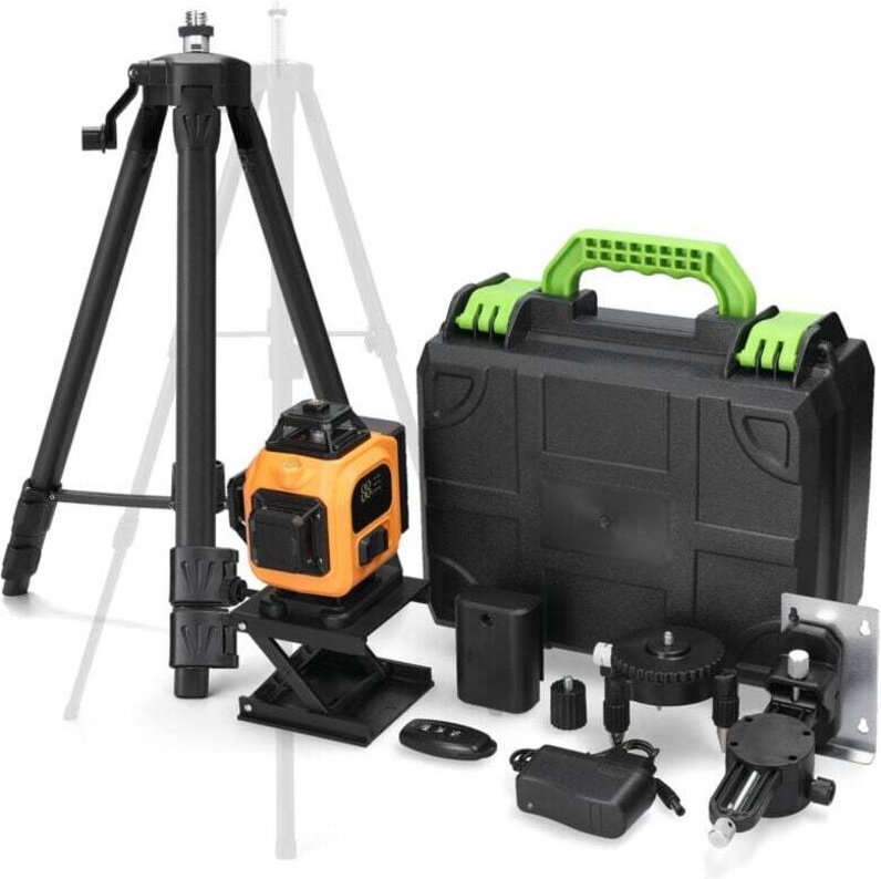 Vtizikl Niveau Laser 4x360° Vert, Laser Croisé Auto-Nivellant 3D, 2 Batteries Lithium Rechargeables, Adaptateur de Régla...