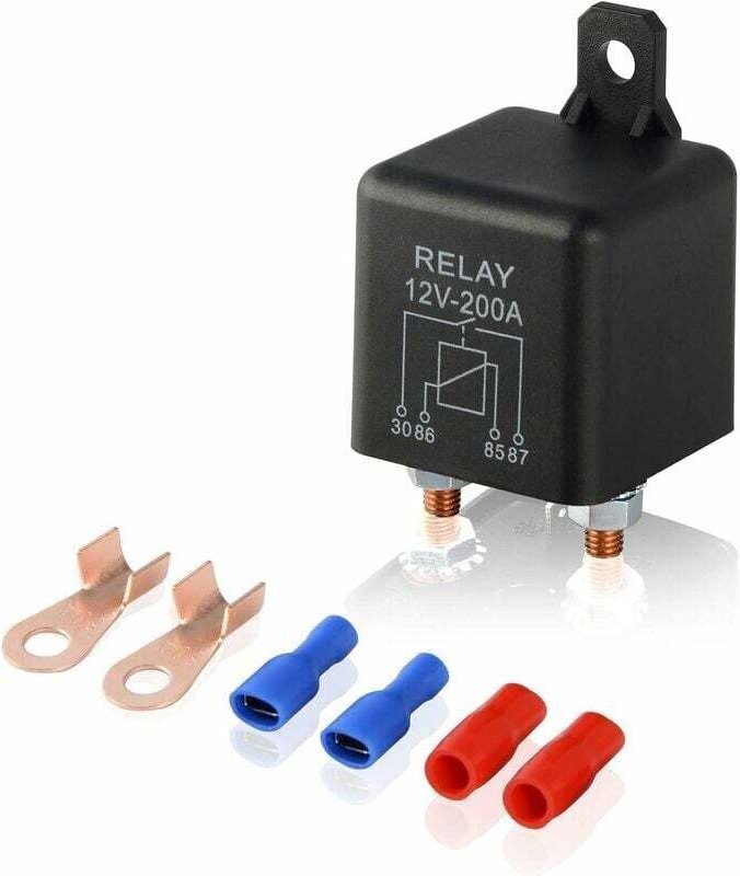 12 V 200 A 4-poliges Relais mit 2-poligem Footprint + 2 Anschlüssen, Batterie-Splitter-Koppler für Auto-LKW-Motor, Auto-...