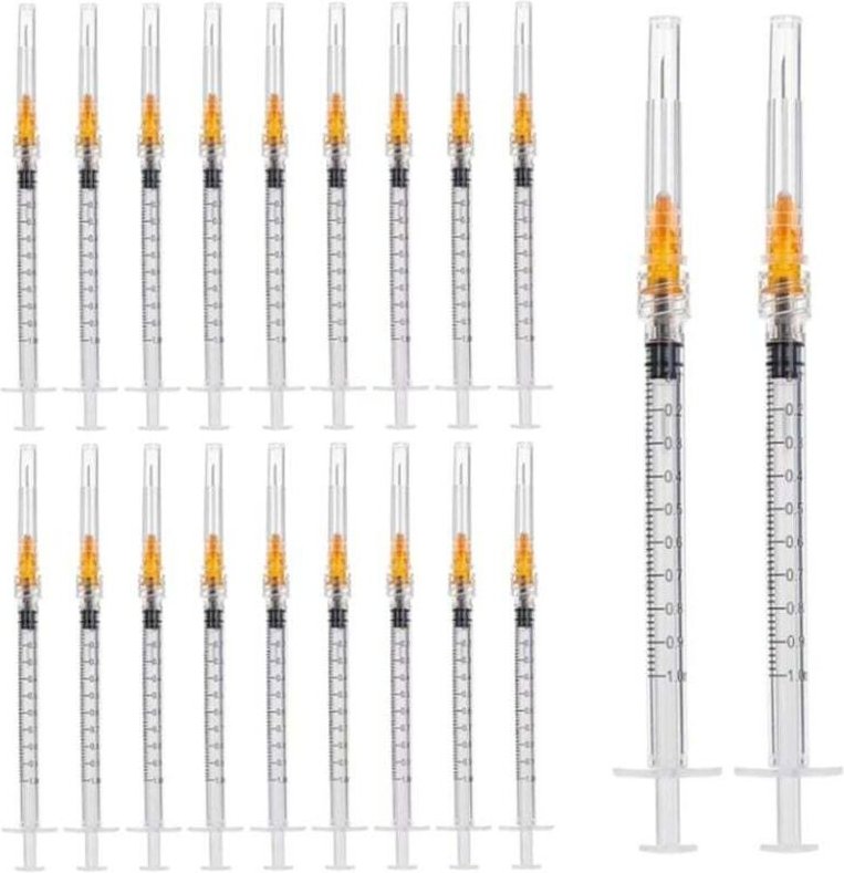 Packung mit 50 Spritzen à 1 ml mit 25-G-Kanüle (1 Zoll), Laborbedarf, Luer-Lock-Anschluss, einzeln verpackt