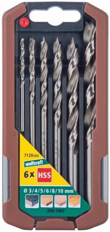 Wolfcraft - Holzspiralbohrer-Set hss Professional ø 3 - 10 mm 6-teilig Rundschaft Holzbohrer