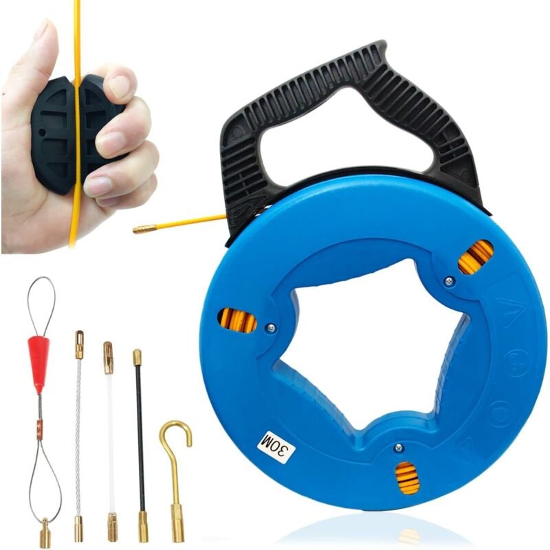 30 m lange Glasfaser-Kabelziehnadel, Einziehhilfe mit Griff, 4 mm Hochleistungs-Elektrokabelzieher für Elektroarbeiten