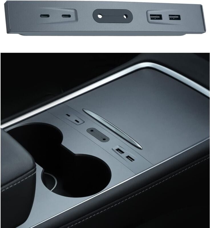 Multiport-Autoladegerät für Tesla Model 3/Y (2021–2023), Mittelkonsolen-USB-Hub-Dockingstation 100 % kompatibel für Tesl...