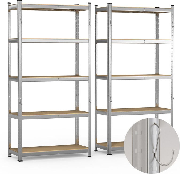 VOUNOT® Schwerlastregal 2er Set mit Haken, Regal Lagerregal Kellerregal, 180x90x40cm, 5 Böden, 875kg belastbar