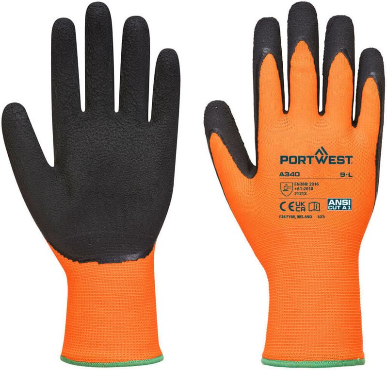 Handschuhe Grip HiVis Latex Orange/Schwarz S - Größe 7