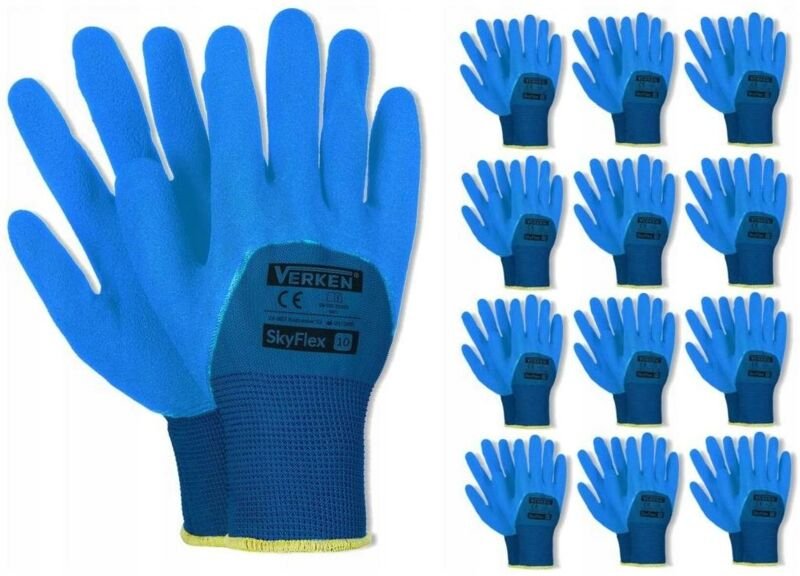 12 Paar robuste und dicke Verken SKYFLEX Arbeitshandschuhe aus Latex, Größe 9 (L)