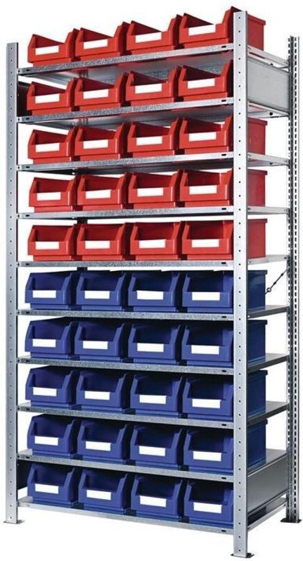 Steckregal H2000xB1000xT400mm Grundregal 10 Stahlböden 20 x Gr. 4 blau, 20 x Gr. 4 rot