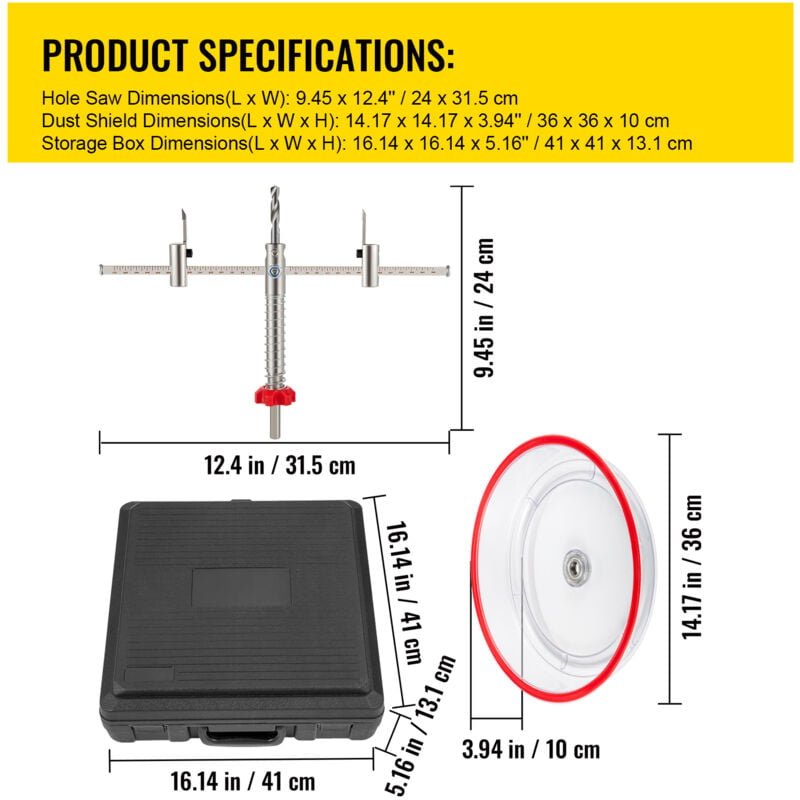 Verstellbares Lochsägen-Schneidset, 40–300 mm (1-5/8 Zoll bis 11-13/16 Zoll), inkl. PC-Staubschutz und 2 Zentrierbohrern...