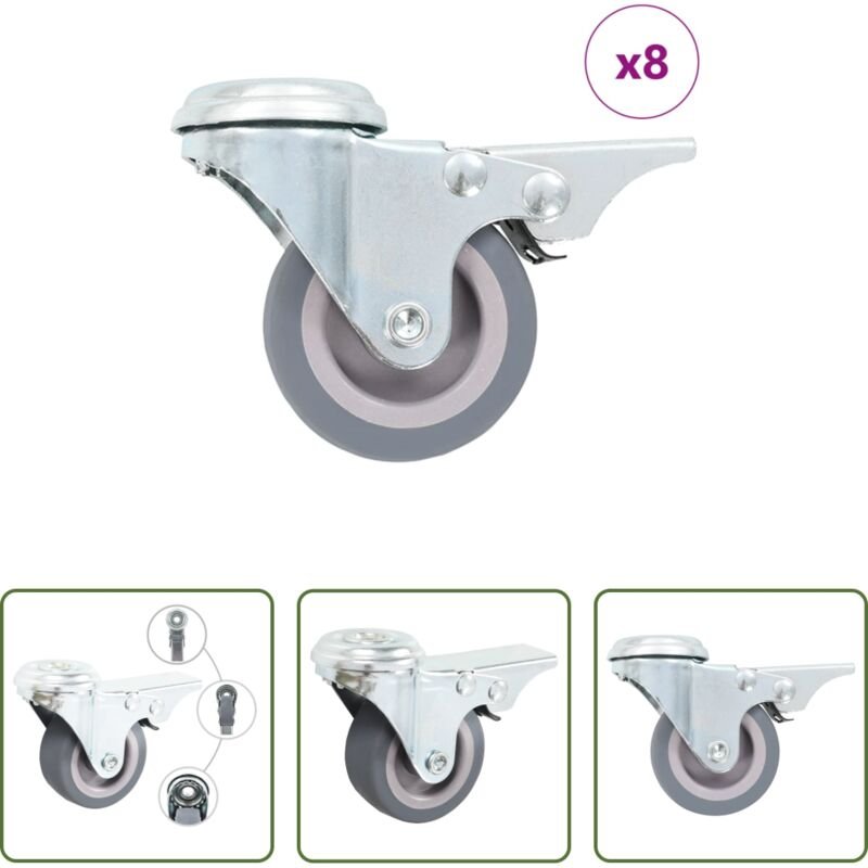 Lenkrolle mit Bremse - 8 Stk. Lenkrollen mit Rückenloch 50 mm