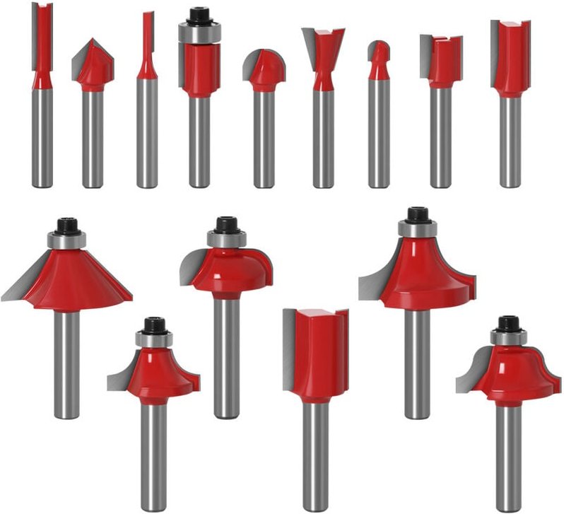 15 Stück 6,35 mm Schaft Fräser Kit Set Hartmetall Fräser Profil Hartmetall Holzbearbeitungswerkzeug