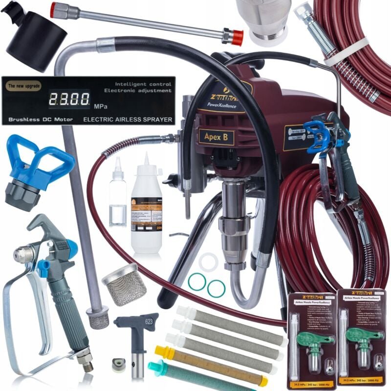 Zenthril Apex B Farbspritzgerät – 2500 W, 3,2 l/min, 200 bar, 0,031" Düse ZenControl Druckregelung, LCD Für Dispersions-...
