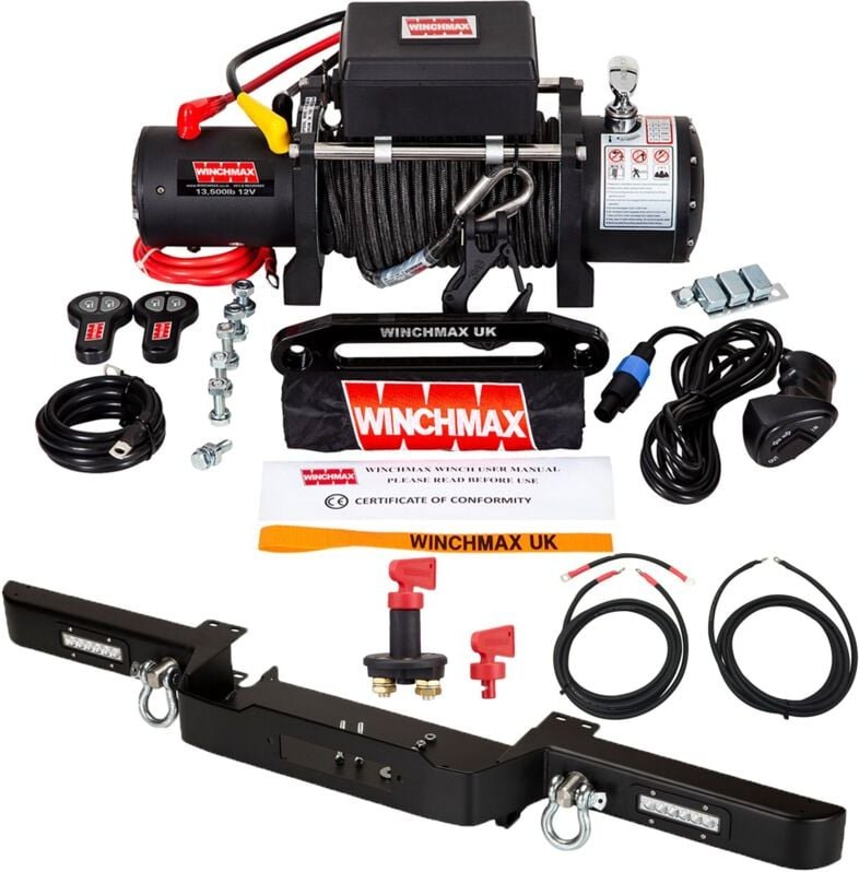6.123 kg 12-V-Winde in Militärqualität. Defender Bumper, 25 m x 10 mm Armourline-Seil. Fernbedienungen.