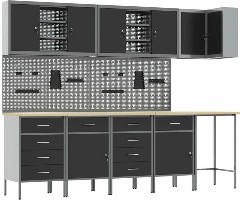 Werkzeugschrank mit Schubladen 12 pcs Schwarz 255 x 55 x 220 cm vidaXL