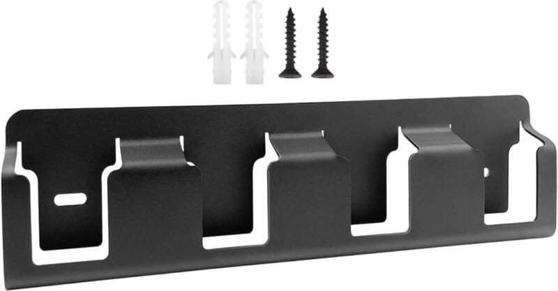 Wandmontierter Batteriehalter, 33 x 8,1 x 0,7 cm, schwarzer Stahl, Aufbewahrungsorganizer für Garage, Werkstatt, Haushal...