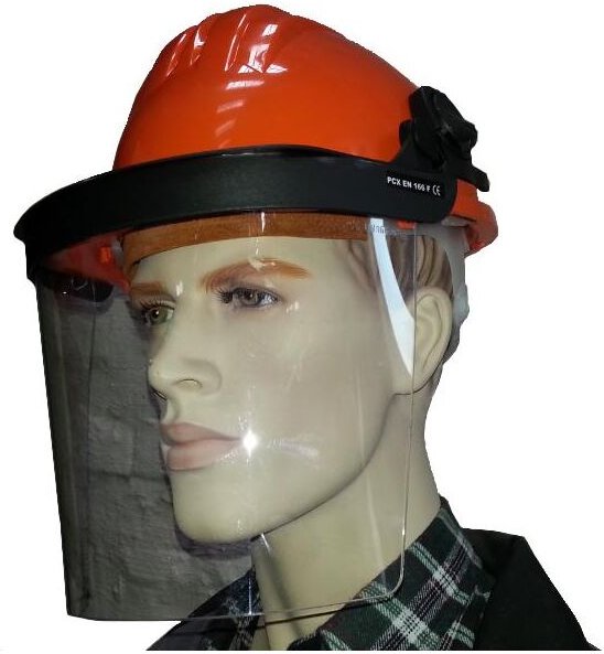 Bauhelm mit Gesichtsschutz in versch. Farben orange